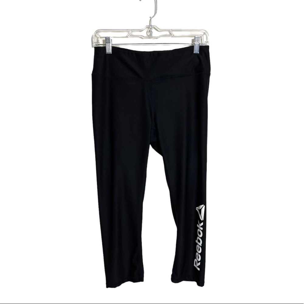 Reebok Size Medium Black Leggings w/ Logo Athletic Activewear